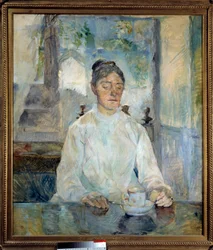 Portræt af grevinden af Toulouse Lautrec, der spiser morgenmad. Maleri af Henri de Toulouse Lautrec (1864-1901) 1881 Søn. 0,93x0,81 m Albi, musee Toulouse Lautrec
