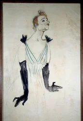 Portræt af sangerinden Yvette Guilbert (1867-1944) Trækulstegning med essensen af Henri de Toulouse Lautrec (1864-1901) 1894. Dim 1,86 x 0,93 m Albi, musee Toulouse Lautrec