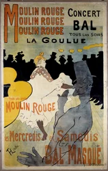Plakat til den røde mølle (kuglemaske “” La Goulue””). Litografi af Henri De Toulouse Lautrec (Toulouse-Lautrec