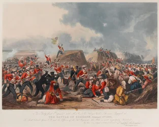 Slaget ved Sobraon 10. februar 1846 (akvatint, farvet)