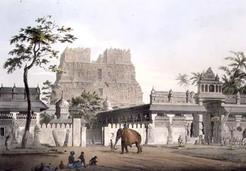 Pagode ved Ramisseram, plade IX, graveret af J. Bluck (fl.1791-1831) 1809 (gravering)