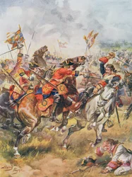 Tredje dragonregiments angreb, illustration fra «Glorious Battles of English History» af major C.H. Wylly, 1920