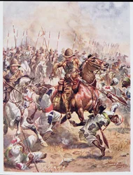 Angreb af de enogtyvende lansenerer, illustration fra „Engelsk histories glorværdige slag“ af major C.H. Wylly, 1920