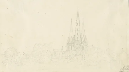 Lichfield Cathedral - East View: blyantstegning, nd [?19. århundrede]