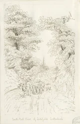 Lichfield Cathedral - South East View (fjern): pentegning, nd [19th cent] (tegning)