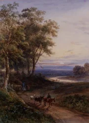 Logeholdet ved solnedgang (akvarel)