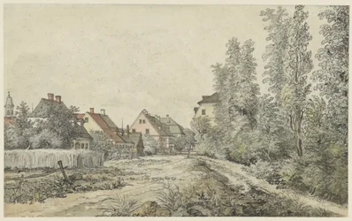 Landsbyvej med huse (i Tyskland?)
