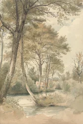 Stream med træer og kvæg nær Bromley Hill, Kent