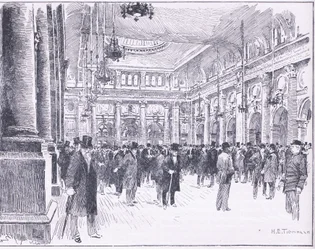Inde på Royal Exchange i Manchester, illustration fra Cassells History of England, 1900-tallet