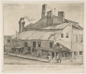 Gammelt hus, hjørnet af Peck Slip og Water Street, fra »Scener fra det gamle New York«
