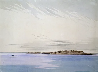 Old Mackinaw, med det franske fort, 1842 (wc på papir)