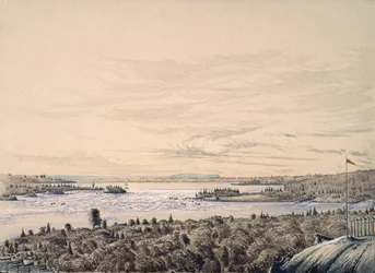 Sault de Ste. Marie mellem Lakes Huron og Superior, 1842 (wc på papir)