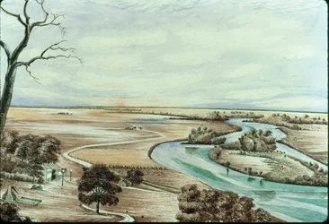 Tavern on the Illinois River, 1842 (wc på papir)