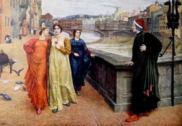 Dante Alighieri møder sin muse Beatrice Portinari i Firenze