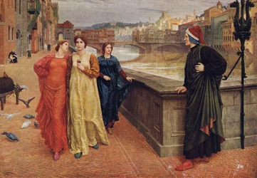 Dante og Beatrice, fra «Verdens største malerier», udgivet af Oldham