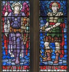 Yeovil, St John The Baptist, Lowndes & Drury, Henry Holiday, Faith & Hope, 1917-18