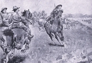 Kapløbet om kommandoen over Philips Town Road, fra After Pretoria: The Guerilla War udgivet af Harmsworth Bros Limited, 1901