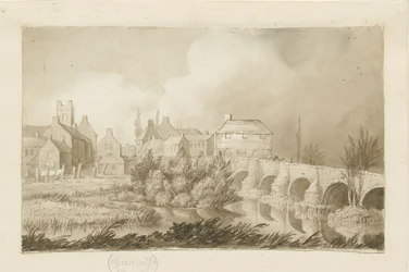 Burton-upon-Trent Bridge and Town: sepia-tegning, nd [c 1840]