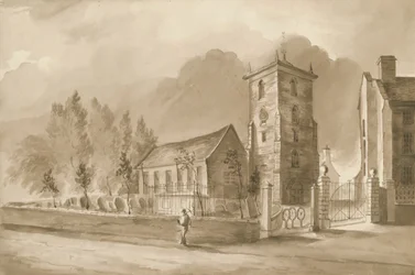 Willenhall Church: sepia tegning, nd [1844] (tegning)