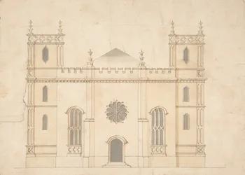 Facade af en gotisk vækkelseskirke, 1745-76.