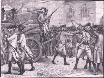 Tropper eskorterer det stemplede papir til Rådhuset, New York AD 1765