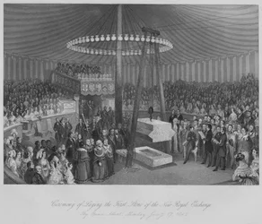 Ceremoni for lægning af den første sten til den nye kongelige børs, c1842