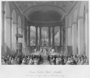 Romersk-katolsk kapel, Moorfields. Fejring af højmesse juledag, ca. 1841