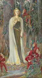 Prærafaelitiske malerier: Once Upon a Time (Snehvide) (Blanche Neige) af Rheam, Henry Meynell (1859-1920). Akvarel, Gouache på papir, 78x43. Privat samling