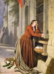 Mor deponerer sit barn på Foundling Hospital i Paris, ca. 1855-60 (olie på træ)