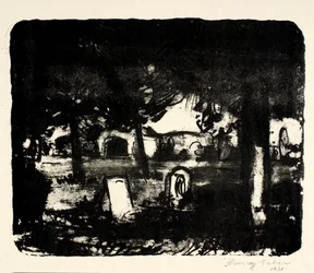 Kirkegård, grave under høje træer