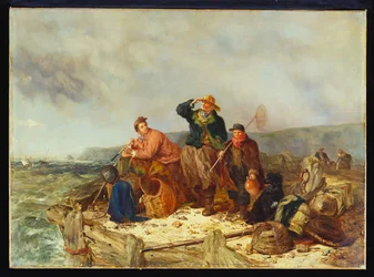 Fiskere på en kaj under en storm
