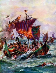 Alfreds galejer angriber vikingedrageskibet, 897 AD, c1920
