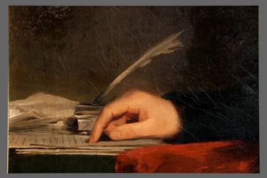 Detalje af portræt af Alexander Hamilton olie på lærred