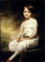 Portræt af Nancy Graham eller Little Girl Holding Flowers Maleri af Henry Raeburn (1756-1823) (Ec.Angl.) Sun fra det 19. århundrede. 0,91x0,71 m Paris, Musee du Louvre.