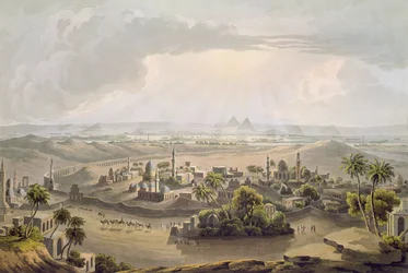 Pyramiderne ved Kairo, graveret af Daniel Havell (1785-1826), 1809