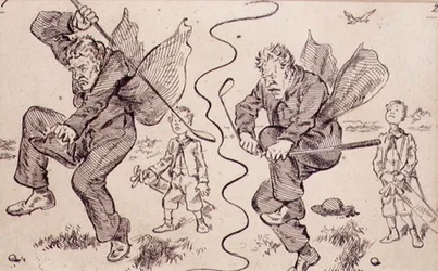 Frustration på golfbanen, illustration fra tidsskriftet "Graphic", udgivet omkring 1870 (litografi)