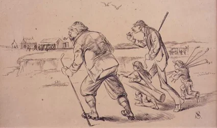 Golfspillere på vej til Practice on the Beach, illustration fra 
