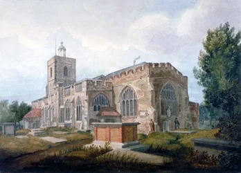 Sydøst udsigt over Church of St Dunstan, Stepney, London, c1820