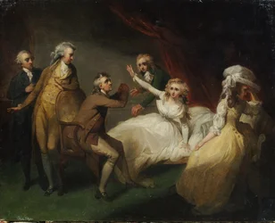 Camilla kommer sig efter sin svimmelhed, illustration af en scene fra 