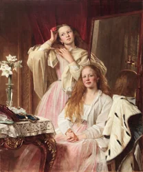 Portræt af Emma og Frederica Bankes fra Soughton Hall ved deres toiletbord, 1869