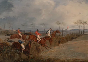 Scener fra en steeplechase: Another Hedge, ca. 1845.