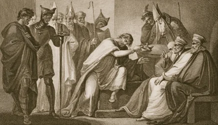 Edward II fratræder sin krone, indgraveret af Schiavonelli, illustration fra David Humes 
