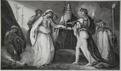 Henry den Førstes ægteskab, indgraveret af Delatre, illustration fra David Humes 