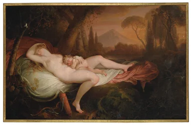 Venus og Amor i et skovklædt landskab