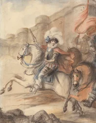 En kavaleriofficer (Henry IV) leder en angreb uden for et slot