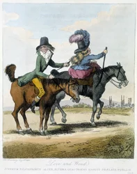 Kærlighed og vind - i “” Caricatures anglaise sur les manners de riding a horse”, ill. af H. W. Bunbury, red. John Stockdale