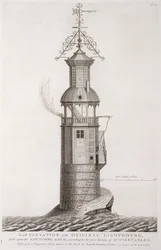 Eddystone Lighthouse graveret af Henry Roberts (fl.1761), 1761