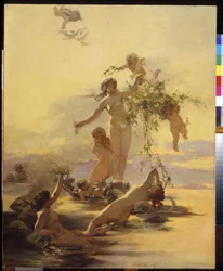 Naiads (Naiads). Maleri af Henryk Sieliradzki (1843-1902), olie på lærred. polsk kunst