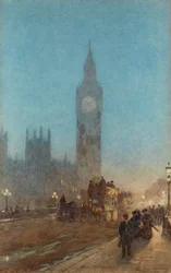 Tusmørke på Westminster Bridge (akvarel og bodycolour)