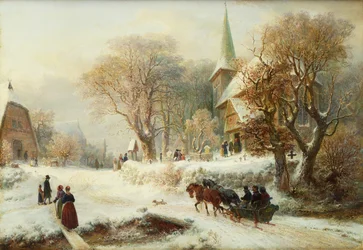 Gå i kirke (olie på lærred)